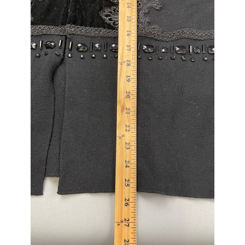 Chicos Black Beaded Lace Velvet Open Front‎ Cardigan Sweater Petite 3P - Picture 9 of 11